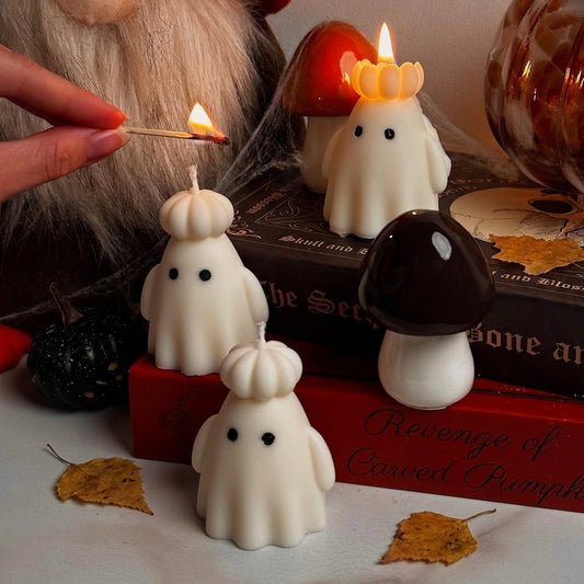 Vela Fantasma artesanal con sombrero de calabaza para Halloween