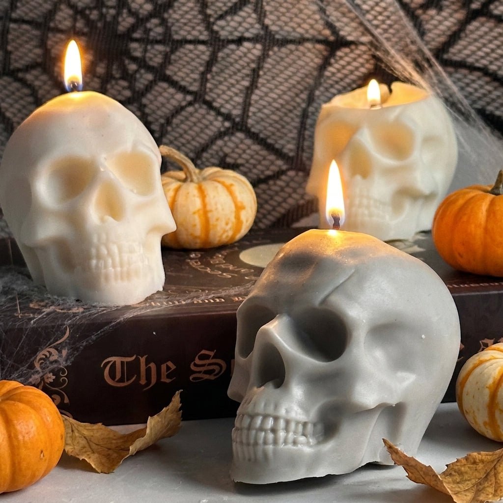 Vela decorativa Calavera de cera de soja vista frontal