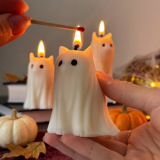 Vela decorativa Gatito Fantasma artesanal para Halloween