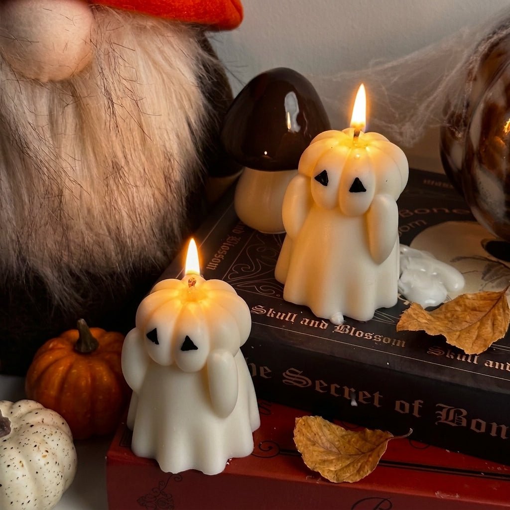 Vela Fantasma Jack-O’-Lantern artesanal para decoración de otoño