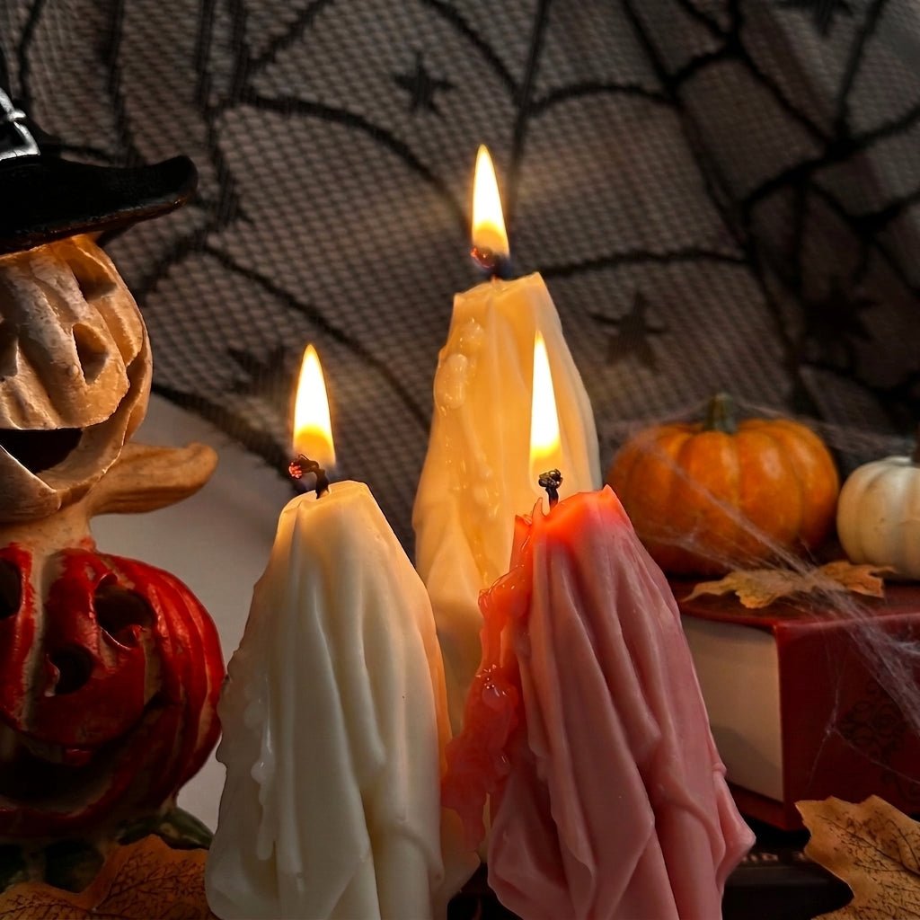 Vela Fantasma de soja en ambiente oscuro de Halloween