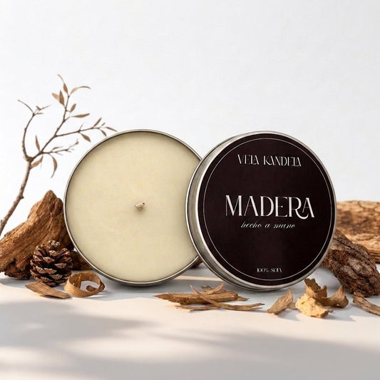 Vela en lata Madera Cálida de soja natural - Velakandela