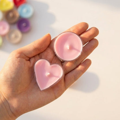 Velas de té de soja en colores rosa beige y amarillo