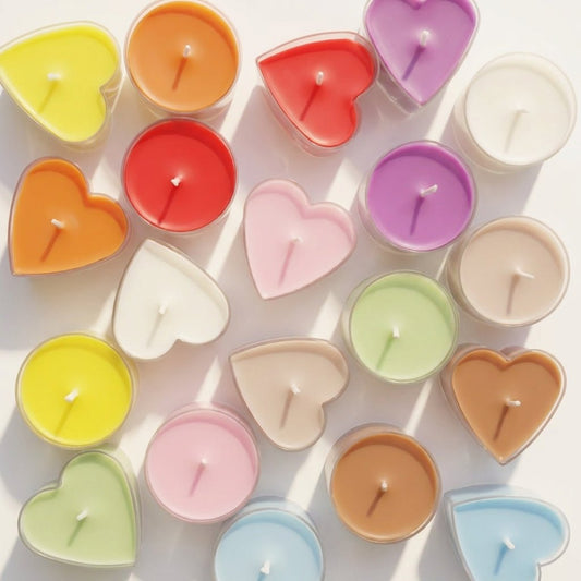 Velas de té de soja redondas y corazón en varios colores